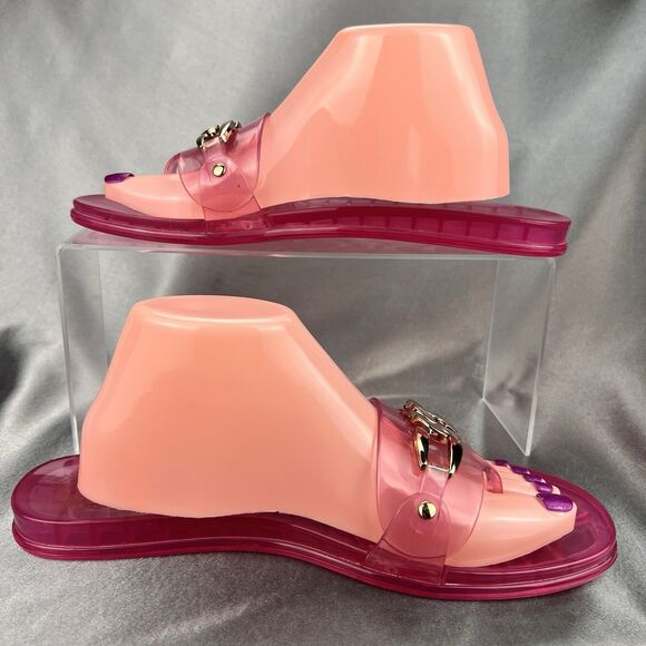 Vince Camuto Evolet Jelly Thong Women’s 10 Pink‎ Chain Flip Flops Summer Worn 1x - Picture 10 of 17